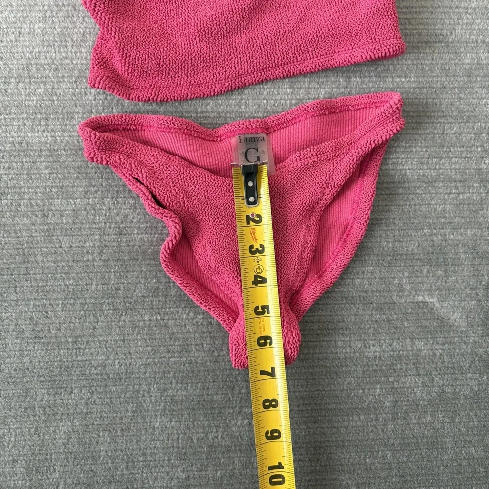 Hunza G Two Piece Bikini Set Swimsuit OS Barbie Pink Crinkle Swimwear Resort